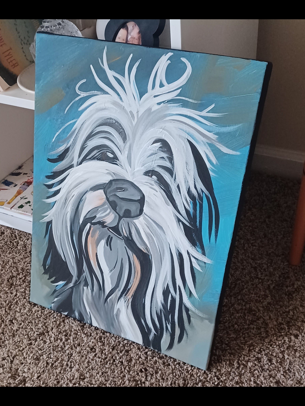 Original Acrylic Hand-Painted White & Black Dog Art Painting - Home Art Painting - Picture 2 of 4